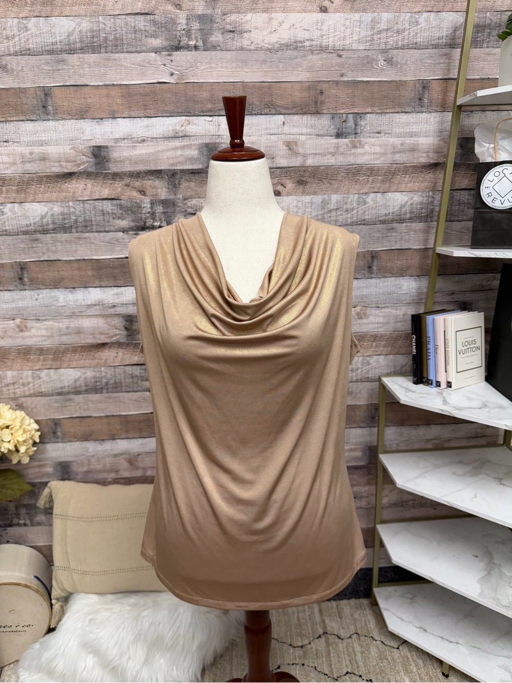 Worthington metallic gold cowl neck tank top xl
